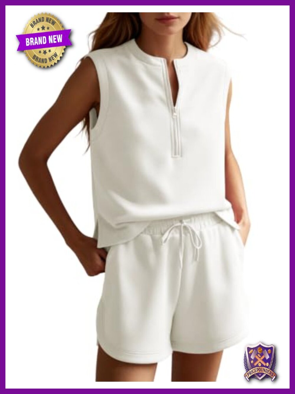 Womens Half Zip Tank Top and Drawstring Shorts Matching Set Summer Casual